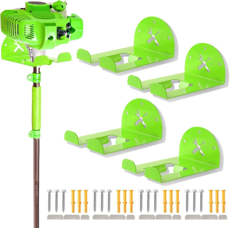 iulrtba Upgraded Trimmer Rack Wall Mount - 8" Heavy Duty Weed Eater Hanger for Garage Wall Bracket, Garden Power Tool Holder Organizer Hooks for Grass Trimmer, Hedge Trimmer, Leaf Blower and Chainsaw, Green - Image 1